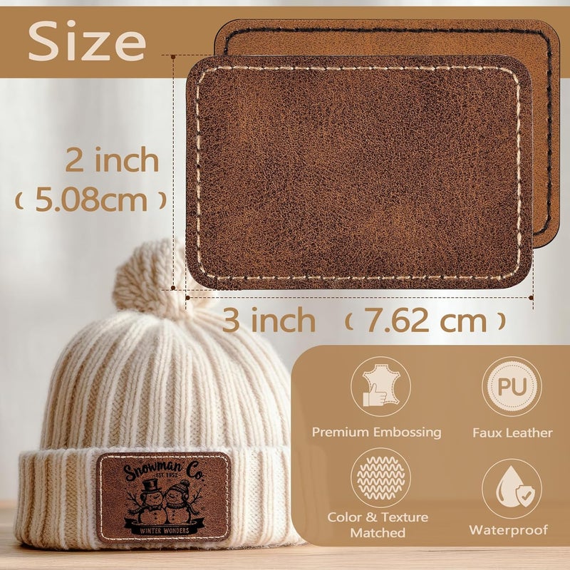 MAPRIAL 100 Pack Blank Leatherette Patches with Adhesive, Rectangle Laser Engravable Faux Leather Patch for Hats Custom, Fabric Repair Sew, Engraving Materials, Gifts, DIY (Brown+Khaki, 3 x 2 in) - Image 2